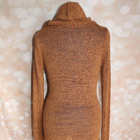 Y2K J.J. Basics Women's Brown Hooded Deep V-Neck Tunic Sweater Size M - Picture 6 of 10